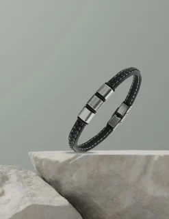 Bracelet acier CARGO et cuir tressé 3 motifs acier brossé finition mate SO OR