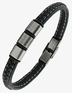 Bracelet acier CARGO et cuir tressé 3 motifs acier brossé finition mate SO OR