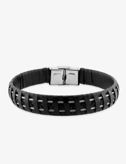 Bracelet acier CARGO lanières de cuir et câbles SO OR