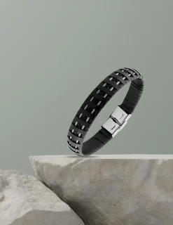 Bracelet acier CARGO lanières de cuir et câbles SO OR
