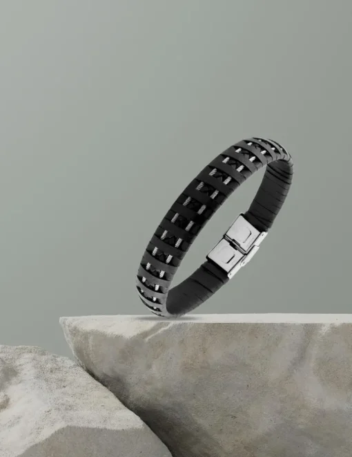 Bracelet acier CARGO lanières de cuir et câbles SO OR