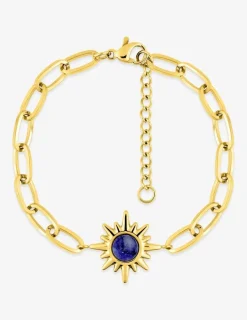 Bracelet acier doré, alternée et lapis-lazuli bleu SO OR