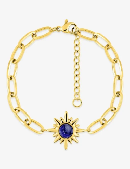 Bracelet acier doré, alternée et lapis-lazuli bleu SO OR
