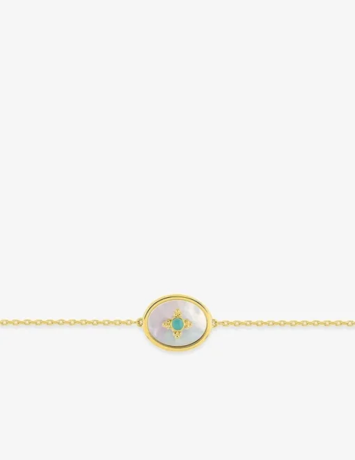 Bracelet acier doré avec motif nacré et laque turquoise SO OR