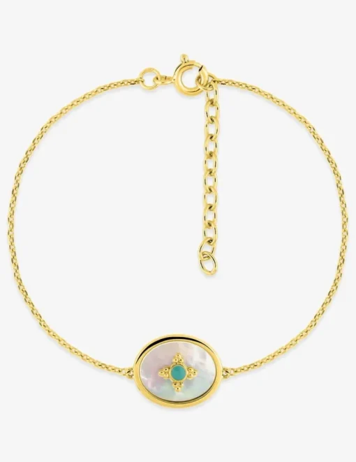Bracelet acier doré avec motif nacré et laque turquoise SO OR
