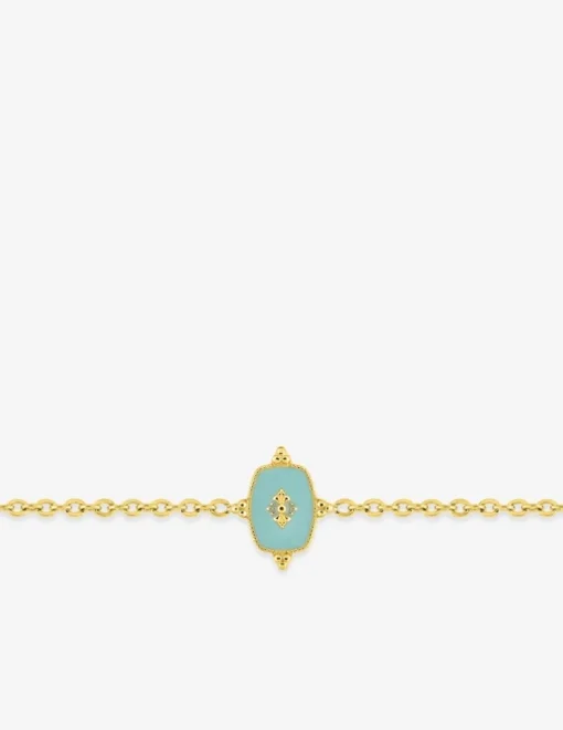 Bracelet acier doré avec motif central et laque turquoise SO OR