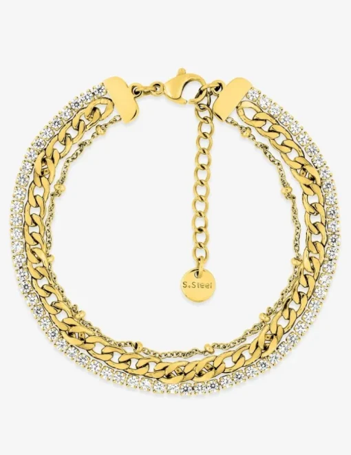 Bracelet acier doré et oxydes de zirconium SO OR