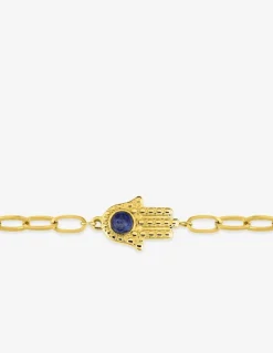 Bracelet acier doré motif main de Fatma et lapis-lazuli bleu SO OR