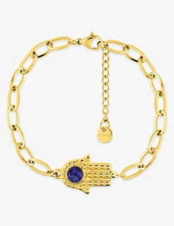 Bracelet acier doré motif main de Fatma et lapis-lazuli bleu SO OR
