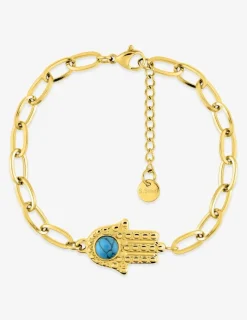 Bracelet acier doré motif main de Fatma et turquoise SO OR