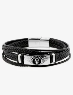 Bracelet acier et matière synthétique tressée motif tête de mort SO OR