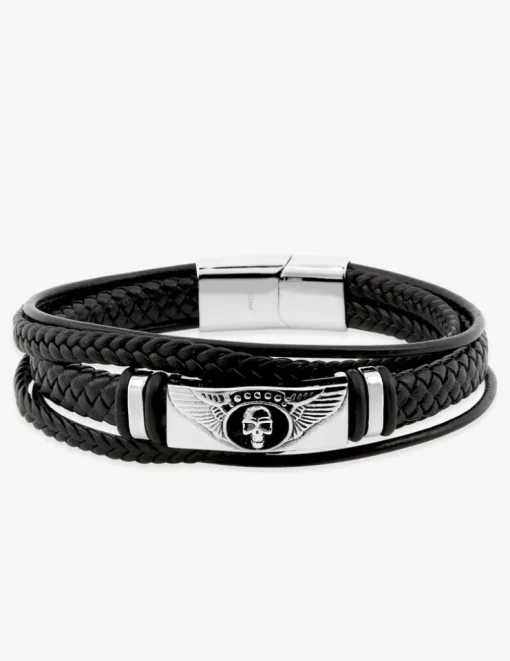 Bracelet acier et matière synthétique tressée motif tête de mort SO OR