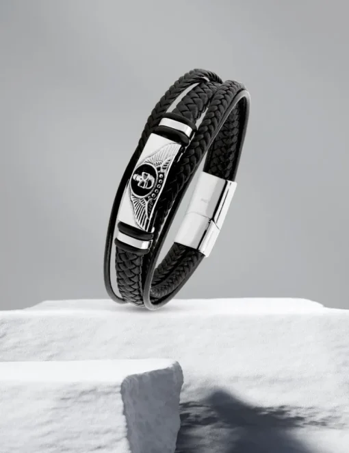 Bracelet acier et matière synthétique tressée motif tête de mort SO OR