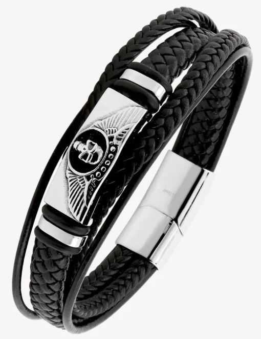 Bracelet acier et matière synthétique tressée motif tête de mort SO OR