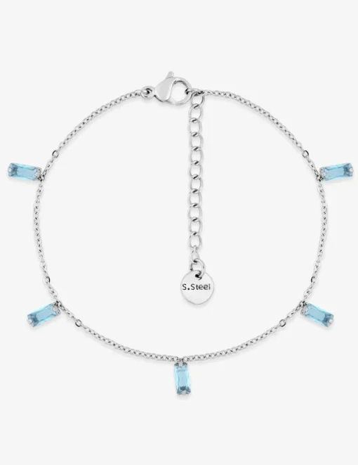 Bracelet acier et oxydes de zirconium bleus rectangles SO OR