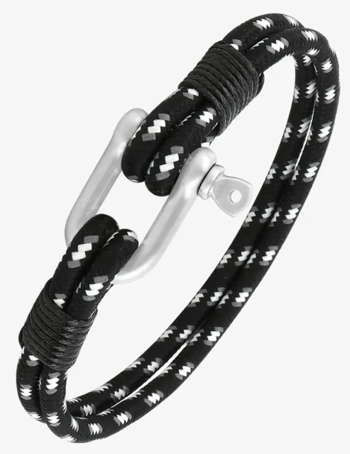 Bracelet acier gris en cordon noir avec fermoir vis SO OR