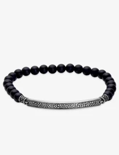 Bracelet acier gris élastique avec perles d'agate noire SO OR