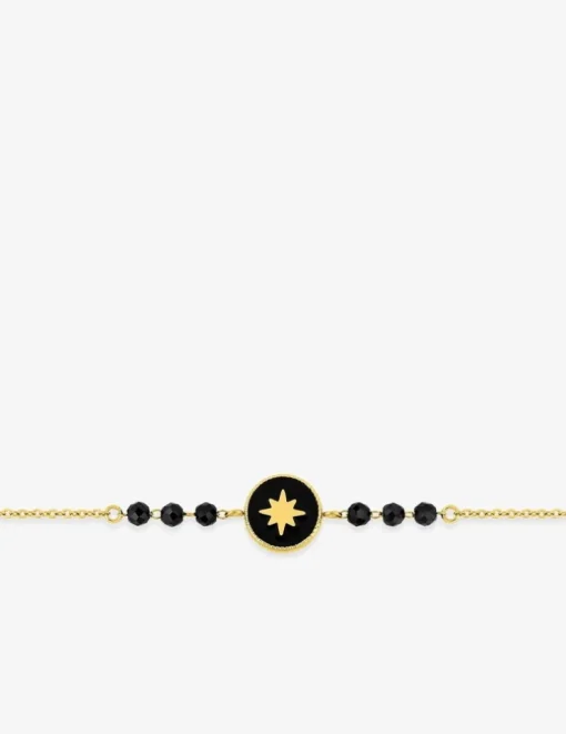 Bracelet acier jaune jeton étoile et agate noire SO OR