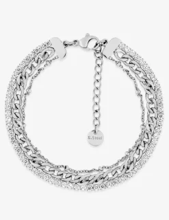 Bracelet acier tendance souple multirangs et oxydes de zirconium SO OR