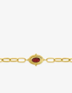 Bracelet alternée acier doré et motif ovale, turquoise rouge synthétique SO OR