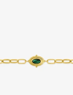 Bracelet alternée acier doré et motif ovale, malachite synthétique SO OR