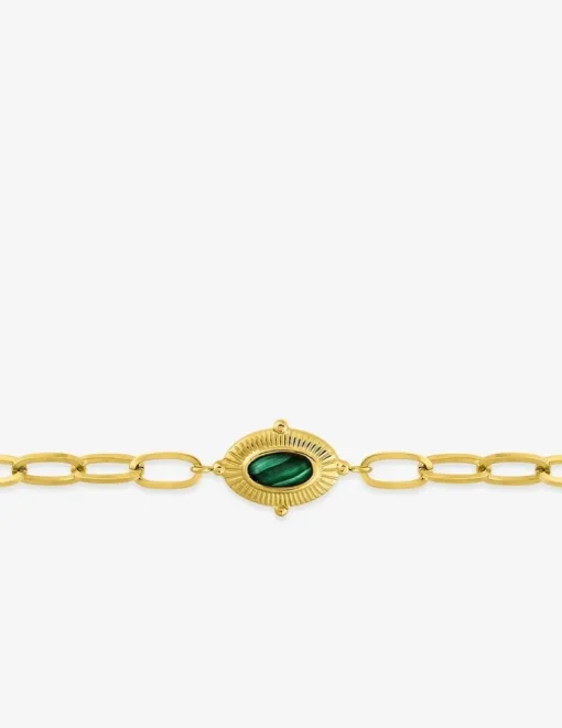 Bracelet alternée acier doré et motif ovale, malachite synthétique SO OR
