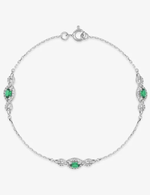 Bracelet argent 925 ‰ rhodié avec oxydes de zirconium verts et blancs SO OR