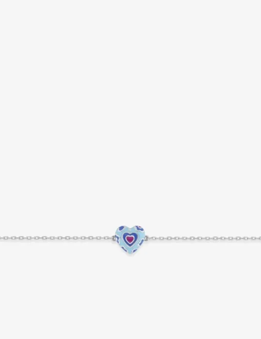 Bracelet argent 925 ‰ rhodié et pendentif cœur avec laque bleue et rose SO OR