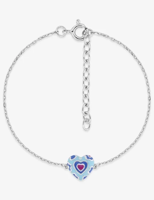 Bracelet argent 925 ‰ rhodié et pendentif cœur avec laque bleue et rose SO OR