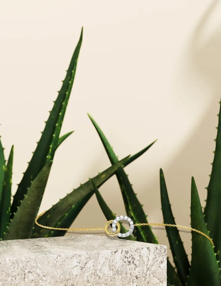 Bracelet bicolore cercle or 375‰ et oxyde de zirconium SO OR