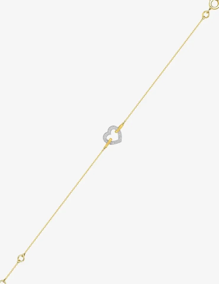Bracelet bicolore cœur en or jaune 375‰ et oxyde de zirconium SO OR