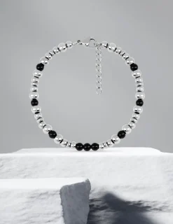 Bracelet boules acier et agate noire SO OR