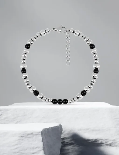 Bracelet boules acier et agate noire SO OR