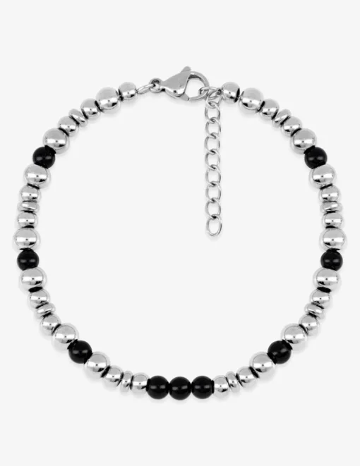 Bracelet boules acier et agate noire SO OR