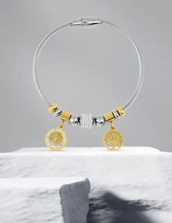 Bracelet câble acier bicolore et motifs SO OR