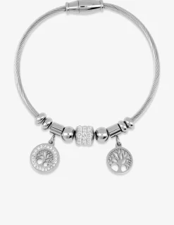 Bracelet câble acier, breloques arbre de vie et cristaux blancs SO OR