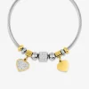 Bracelet câble acier, breloques acier doré et cristaux blancs SO OR