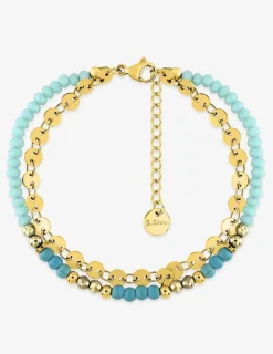 Bracelet chaîne acier doré et turquoises synthétiques SO OR