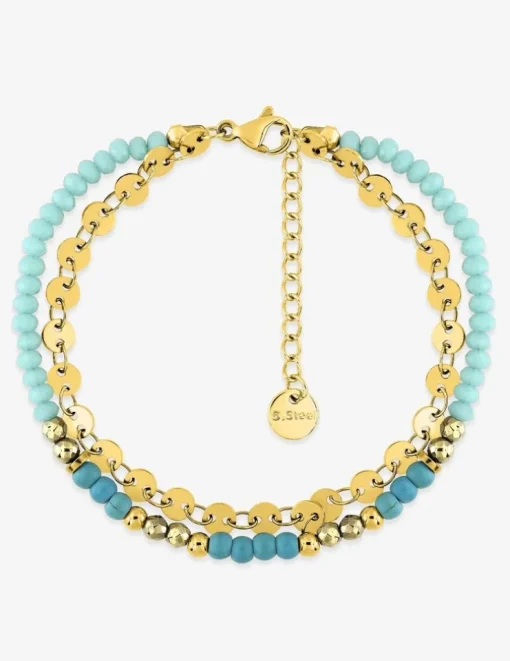 Bracelet chaîne acier doré et turquoises synthétiques SO OR