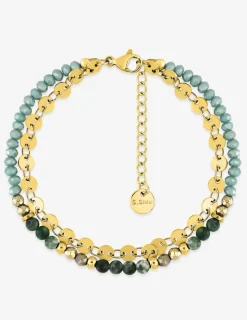 Bracelet chaîne acier doré et turquoises vertes synthétiques SO OR