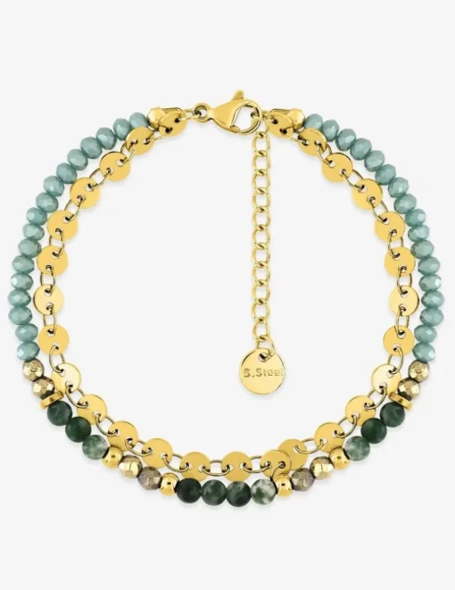 Bracelet chaîne acier doré et turquoises vertes synthétiques SO OR