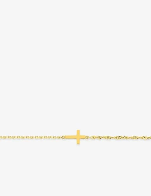 Bracelet chaîne forçat et chaîne Singapour croix plaqué or SO OR