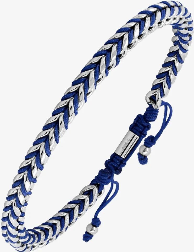 Bracelet cordon bleu et acier gris SO OR