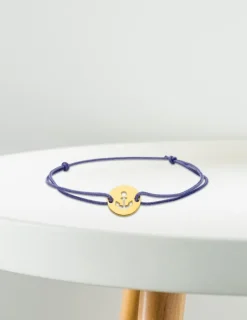 Bracelet cordon bleu motif ancre en or jaune 375 ‰ SO OR