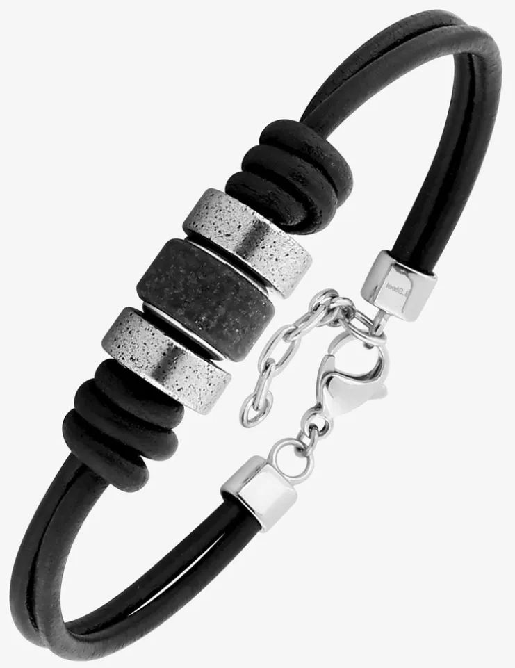 Bracelet cordon cuir et acier SO OR