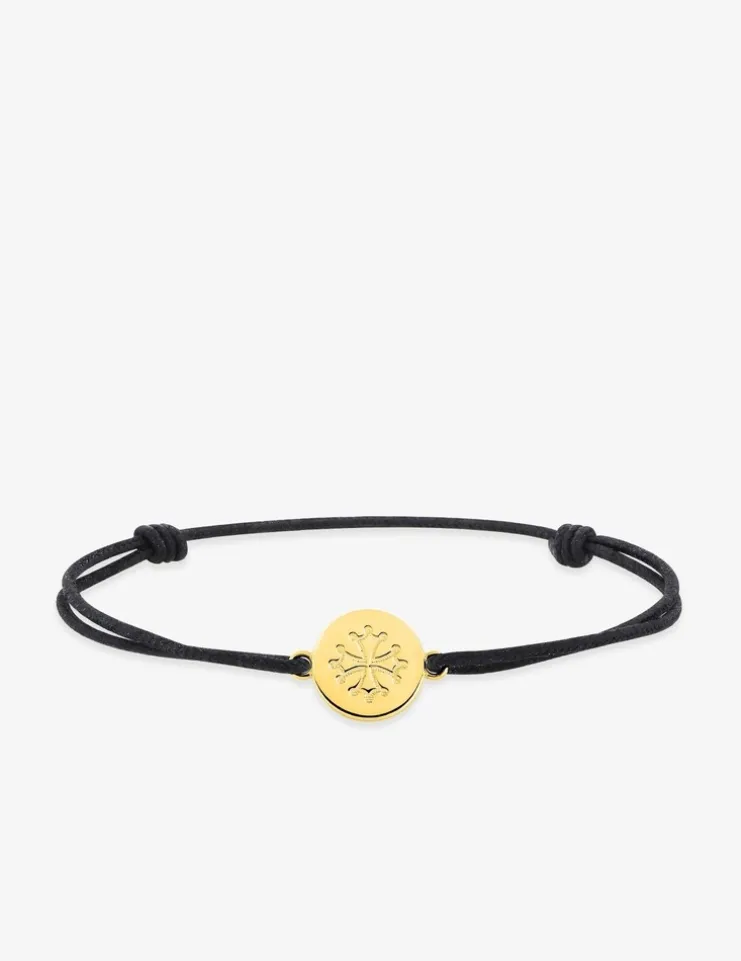 Bracelet cordon en or jaune 750 ‰, motif croix occitane SO OR