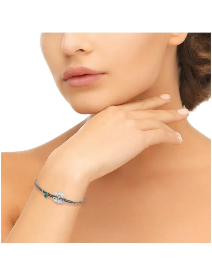 Bracelet cordon gris et argent 925 ‰ rhodié, turquoise SO OR