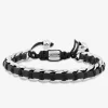 Bracelet cordon noir, acier gris et cuir noir SO OR