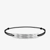 Bracelet cordon noir avec plaque argent rhodié 925 ‰ motif géométrique SO OR