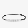 Bracelet cordon noir avec plaque argent rhodié 925 ‰ motif quadrillage. SO OR